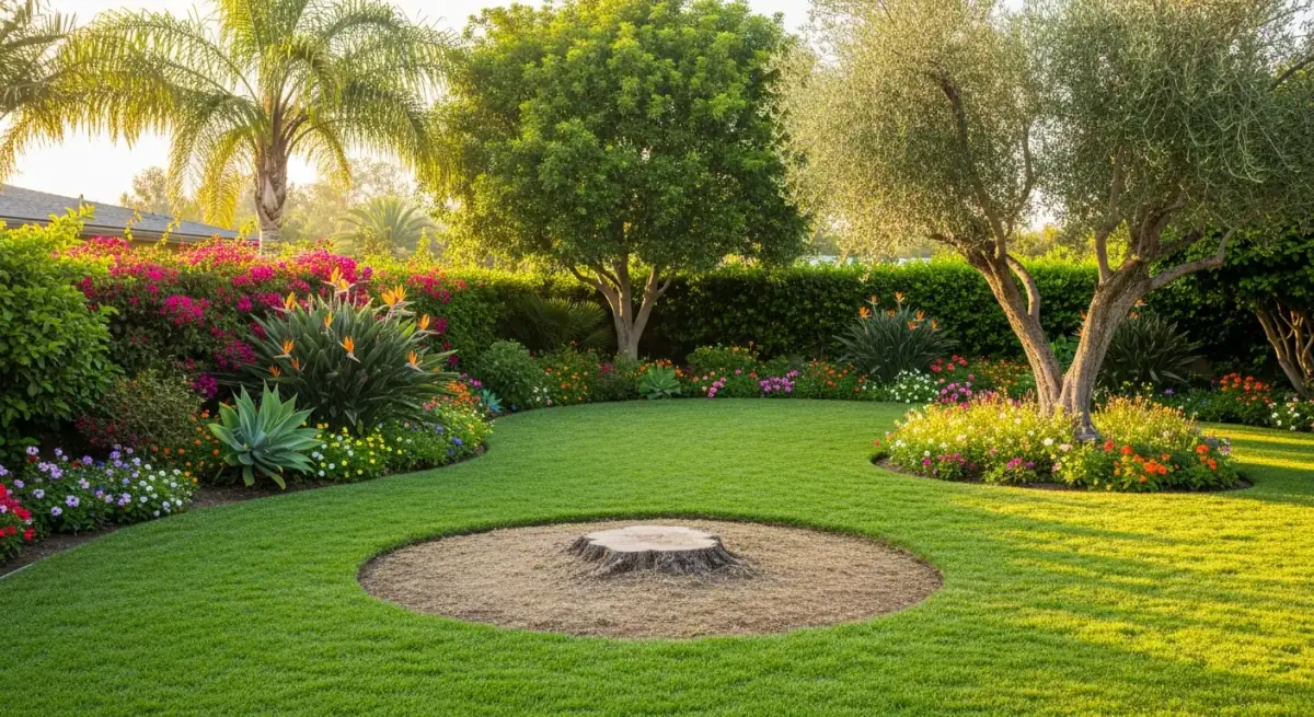 Beautiful landscaped yard after professional stump grinding