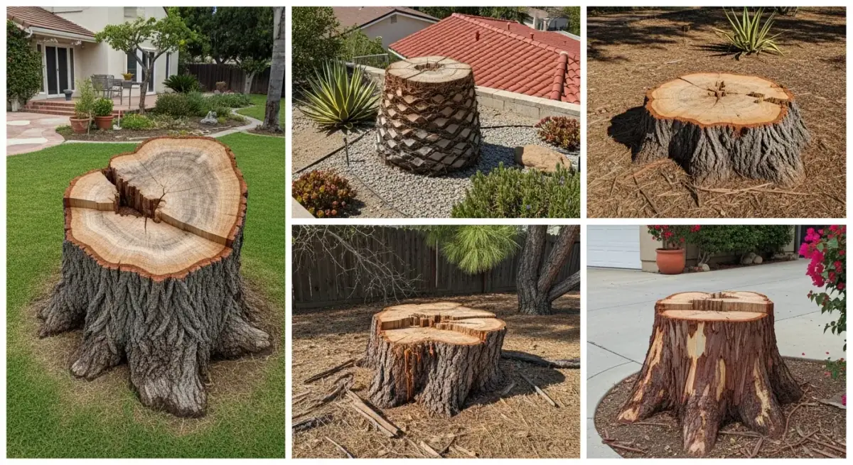 Various types of tree stumps that can be professionally ground and removed