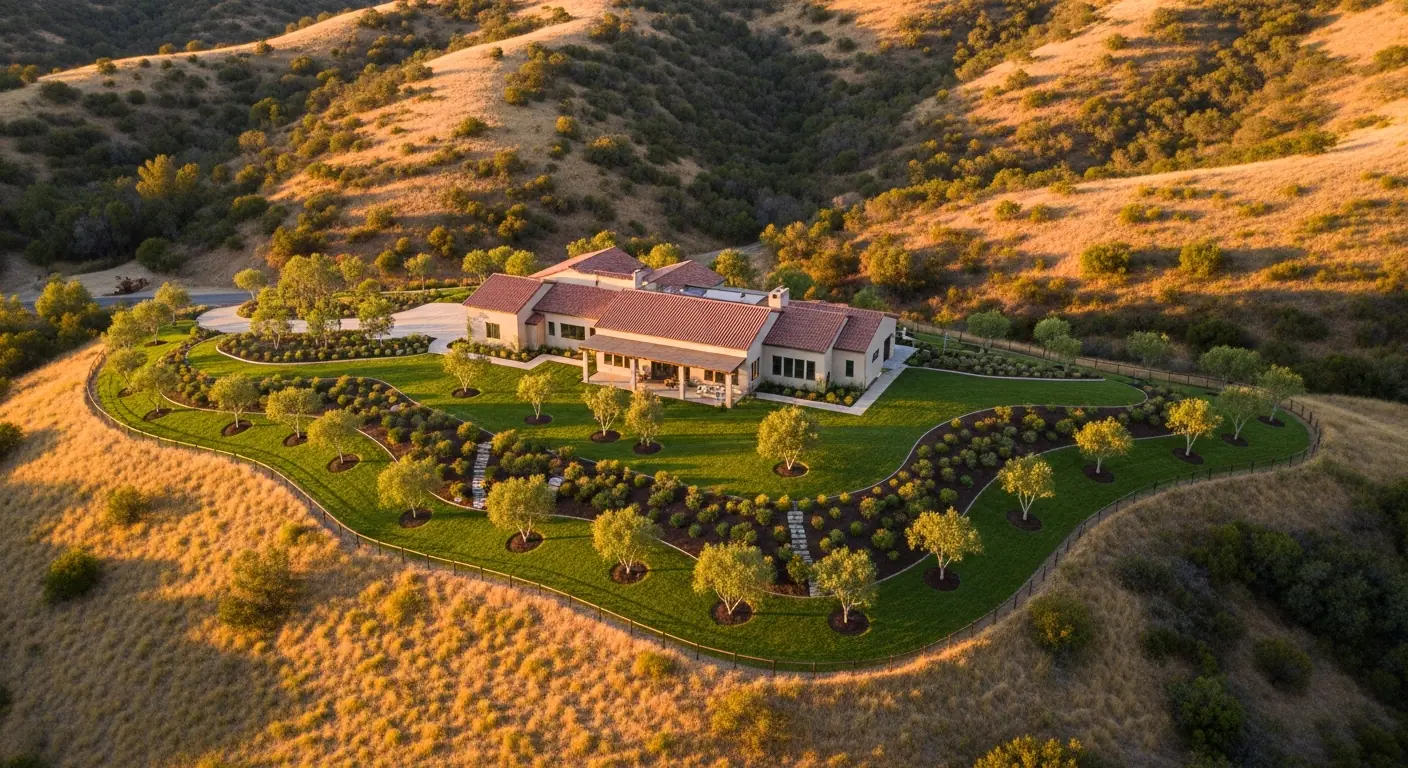 Defensible space fire clearance around a California home